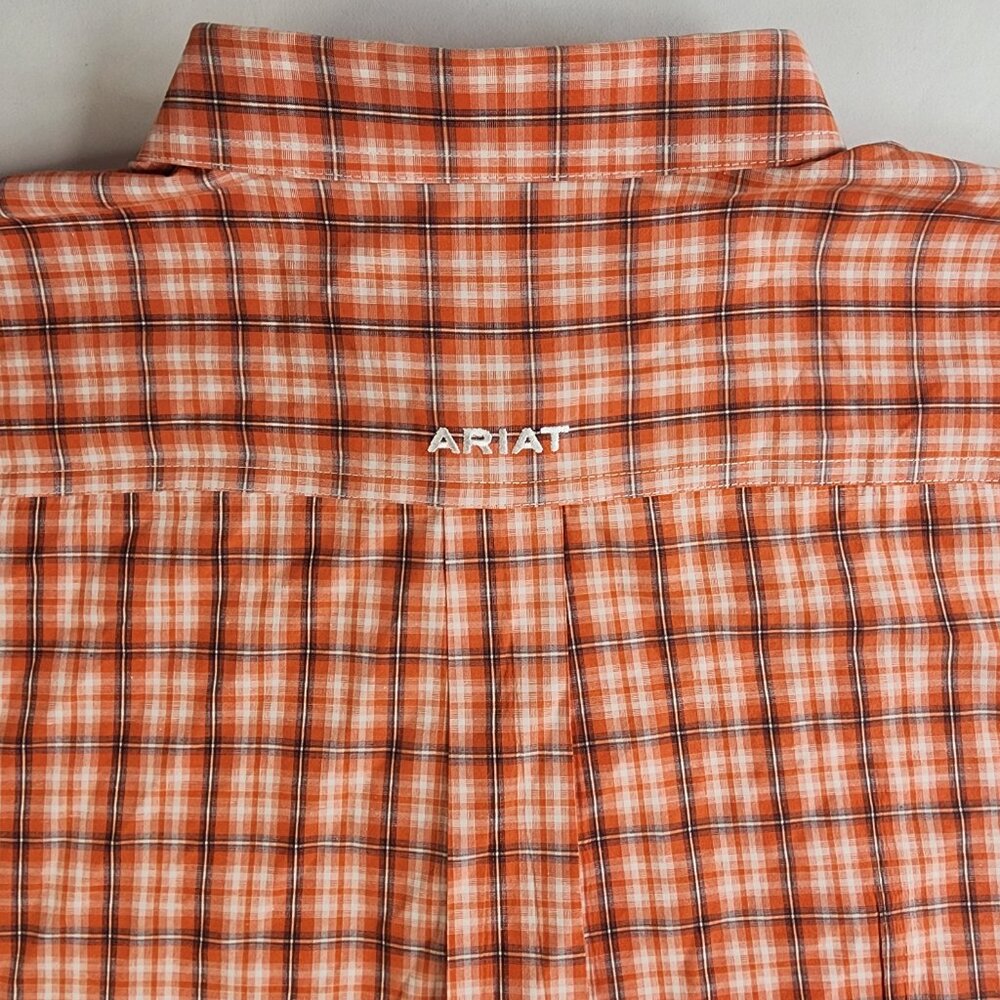 Ariat Pro Series Men's XLT Tall Orange and White Plaid L/S Western Country - Picture 6 of 11